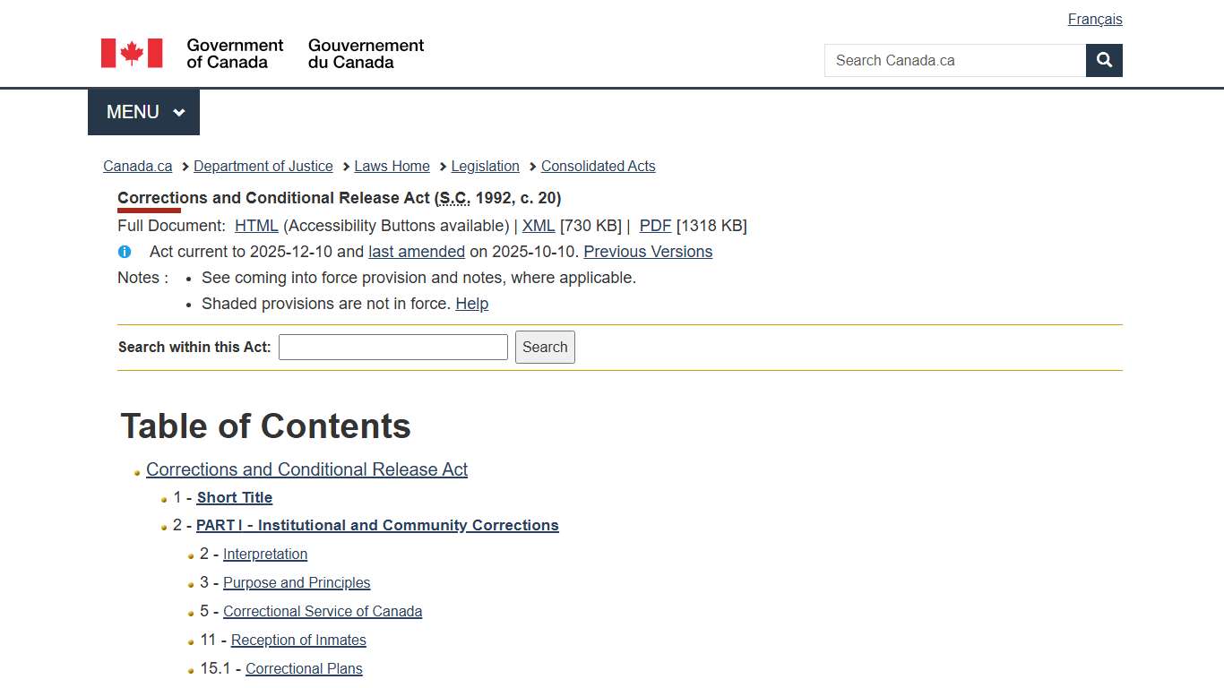 Corrections and Conditional Release Act